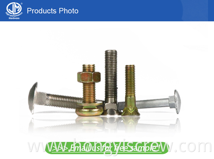 M10 stainless steel carriage bolt, round head bolt with long neck